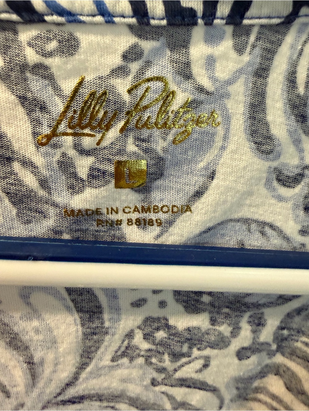 Lilly Pulitzer Blue and White Floral V-Neck Short Sleeve Meredith Tee - Picture 2 of 2